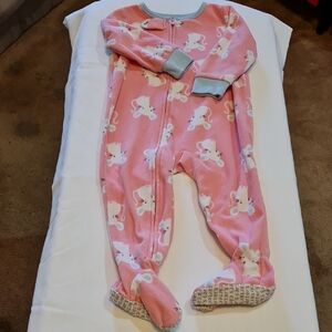 Carter's Pink Cat or Mouse Footed Onesie Pajamas, GUC